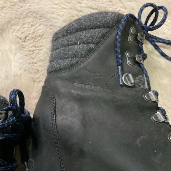 Sorel Conquest Wool Wedge LL5298-010 Ankle Boots Womens 7.5 Black Leather Laceup - Picture 6 of 12